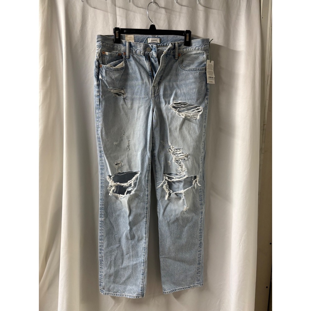 AE77 New York Slouch Jeans Light Wash Distressed Ripped Relaxed Straight Denim - Picture 1 of 4